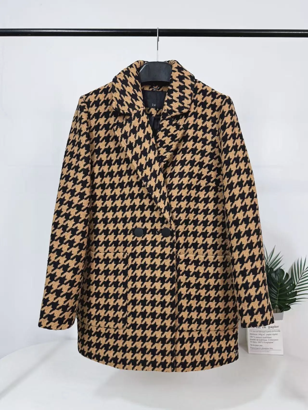 

Женский шерстяной костюм свободного покроя в стиле ретро Jaet DP04 с отложным воротником Che с узором Thiened Long Sve, пальто средней длины