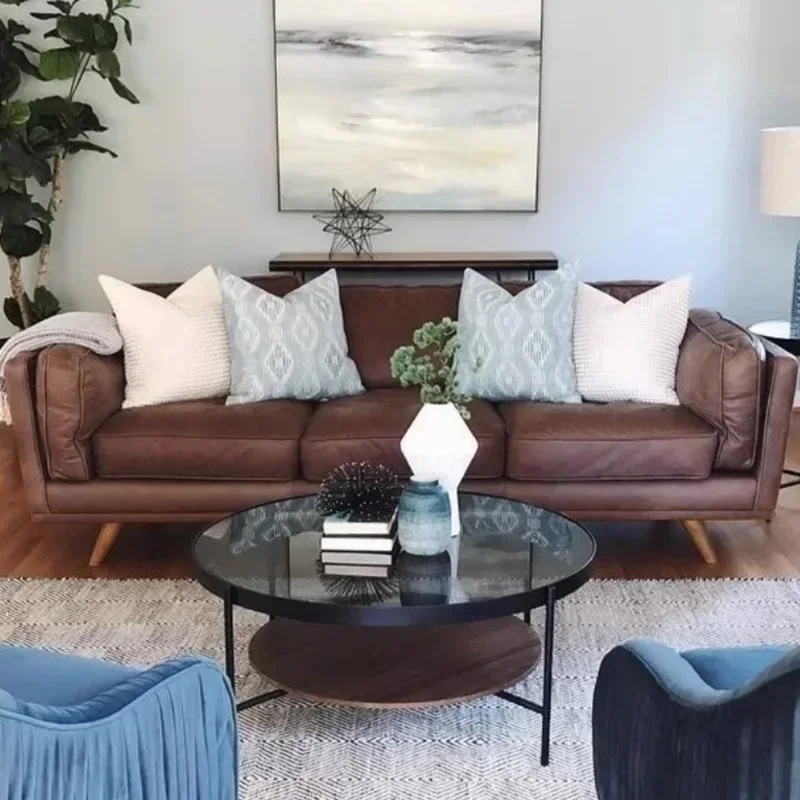 Brown Comfortable Europe Sofa Unique Fancy Relaxing Nordic Puffs Sofa Wood Loveseat Muebles Para Salas Modernos Home Furniture