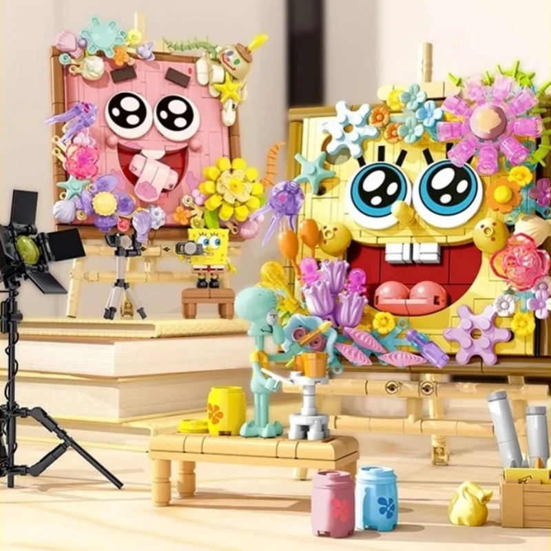 

SEMBO SpongeBob SquarePants Building Blocks Three-dimensional Easel Assembly Toy Patrick Star Squidward Tentacles Model Gift