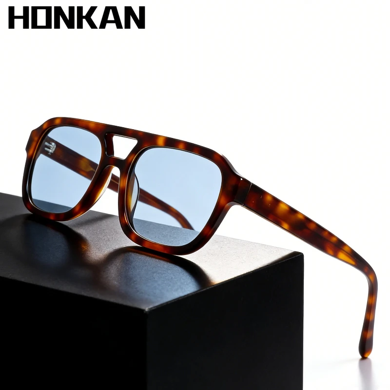 

Premium Acetate Polarized Sunglasses for Men Square Double Bridge Frame Women Luxury Designer Sun Glasses UV400 Shades Eyewear