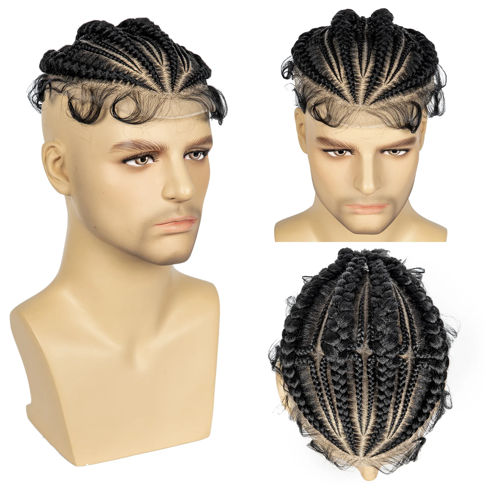 KIMA Men Toupee Hair HD Full Lace Cornrow Box Braided Synthetic Lace Front Hair for Africa Men Braids Wig