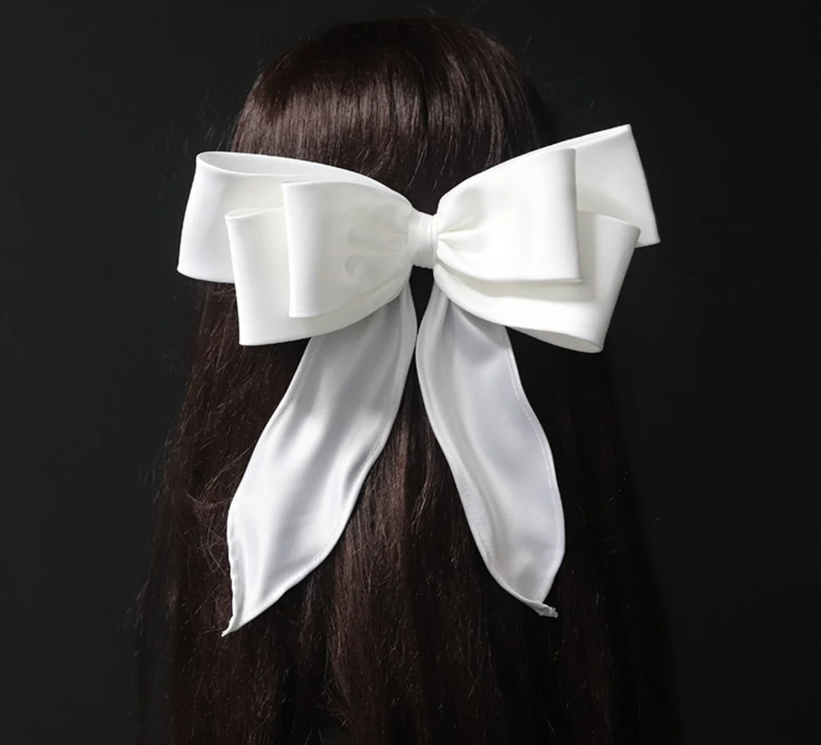 Large Bow Hair Clips For Women White Satin Ribbon Bowknot Bride Hairpin Barrettes Bridemaid Hairclips Party Hair Accessories