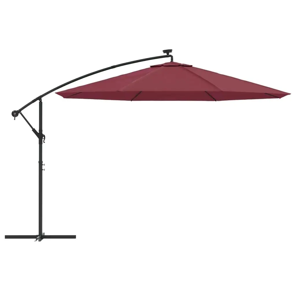 137,8'' bordeauxrode cantilever tuinparasol met verlichting - stijlvolle buitenparaplu