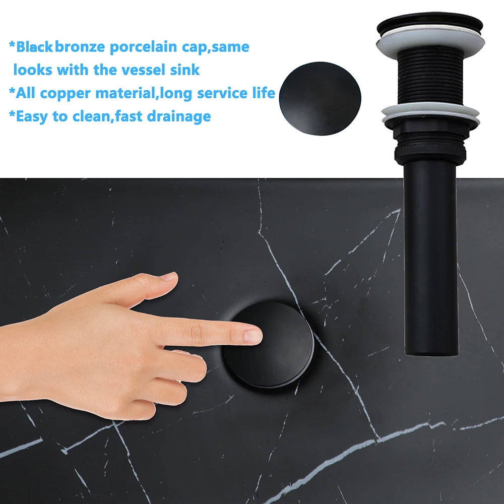 YANKSMART Ceramic Rectangular Bathroom Basin Vanity Counter Top Large Vessel Sink with Black Waterfall Faucet & Pop-up Drain Set