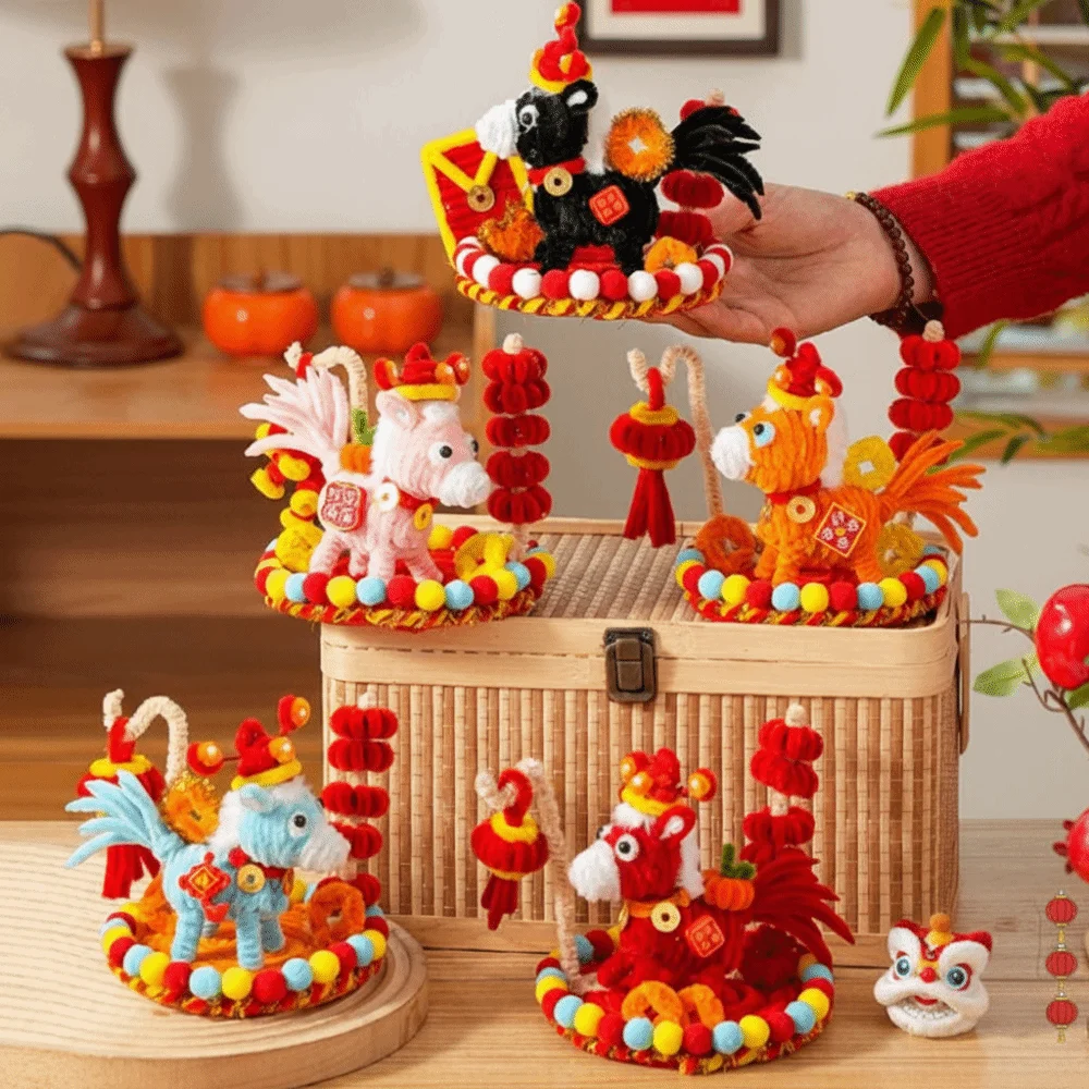 Ręcznie Robiony Wisiorek na Biurko w Kształcie Konia, Niedokończony, Kreskówkowy, Kreatywny, DIY, Twister Stick, Uroczy Zestaw Materiałów DIY, Dekoracja na Chiński Nowy Rok z Motywem Konia