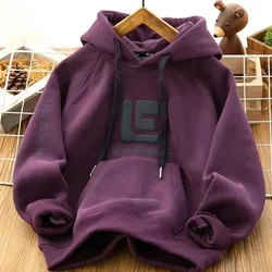 4-14 Years Winter New Boys Hoodies Autumn Lining Plus Velvet Thick Warm Sweatshirt For Teen Boys Letter Print Pullover Tops