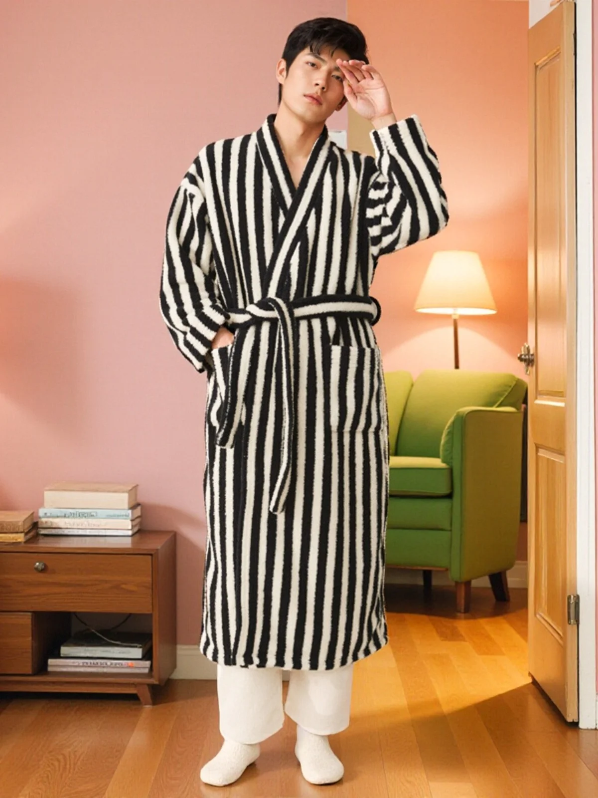 

Couples Warm Fce Pajamas f Velvet Extended Thi Robe Coral Velvet Set Morning Batobe Home Clothes Long Winter Pajamas