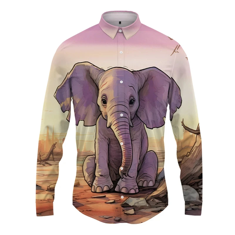 

Men's Long Sleeve Shirt Animal Elephant 3D Print Shirt Fashionable Comfortable Long Sleeve Shirt Street Office Shirt Clothes