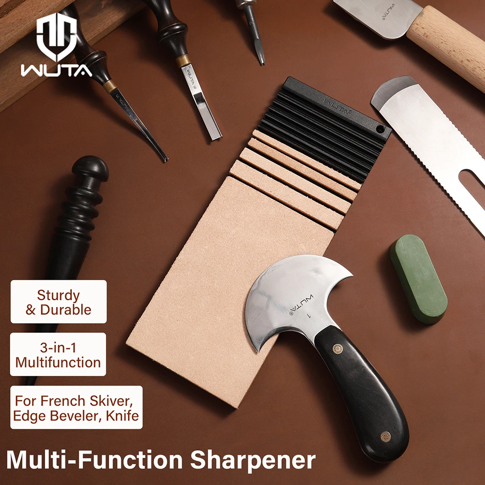 WUTA 2nd Gen Multifunctional Leather Edge Beveler Sharpener Kit Wider Skiver Knife Sharpening Strop Grind Polishing Craft Tools