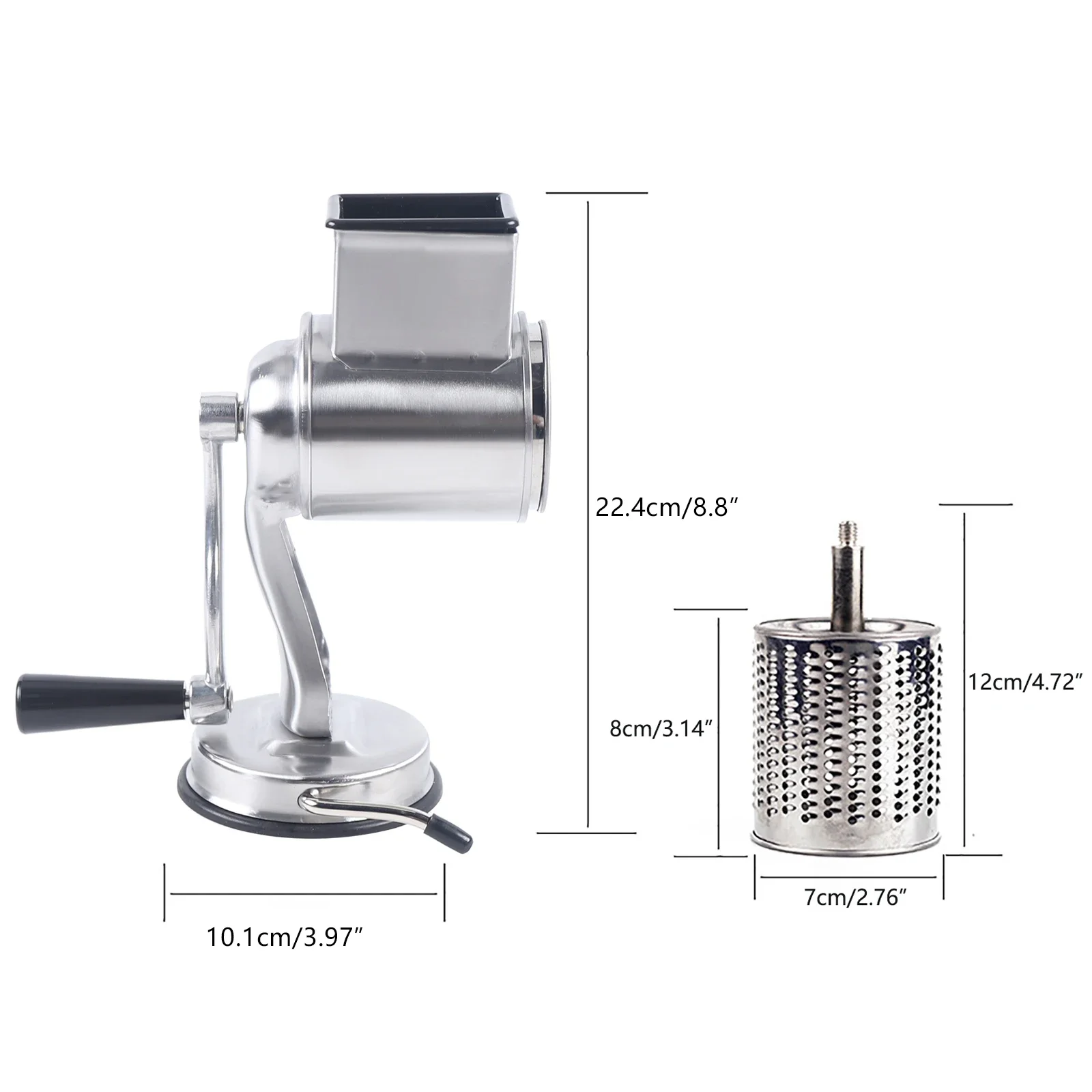 Rotary Grater Set with 5 Stainless Steel Drums, Manual Vegetable Slicer Cutter & Grinder, Multi-Function Kitchen Mill Tool