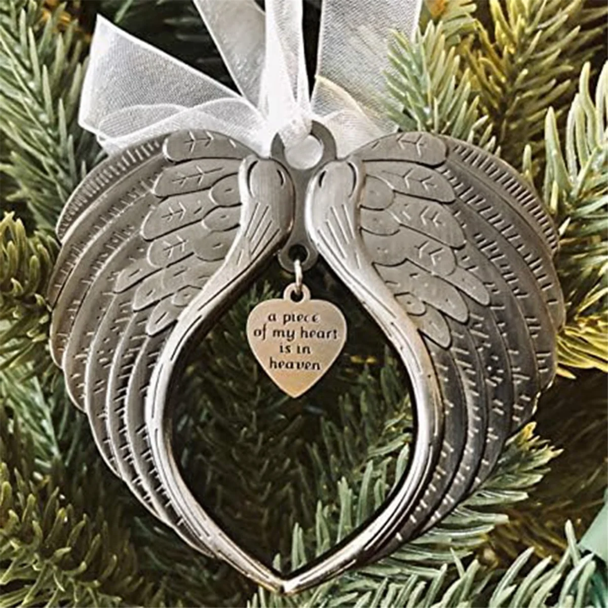 Christmas Ornaments Angel Wing a Piece of Heart is in Heaven Ornament for Christmas Tree Double Sided Memorial Ornament