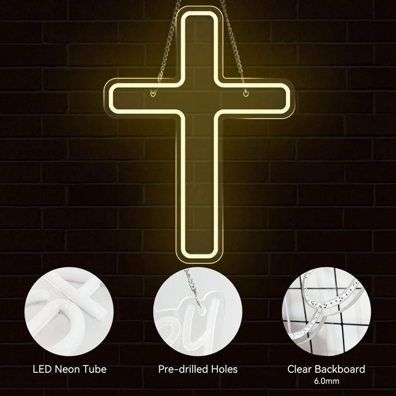 Jesus Cross LED Neon Light Sign Acrylic Neon Sign USB Dimmer Switch For Home Holiday Wedding Party Bar Club Wall Art Decor Lamps