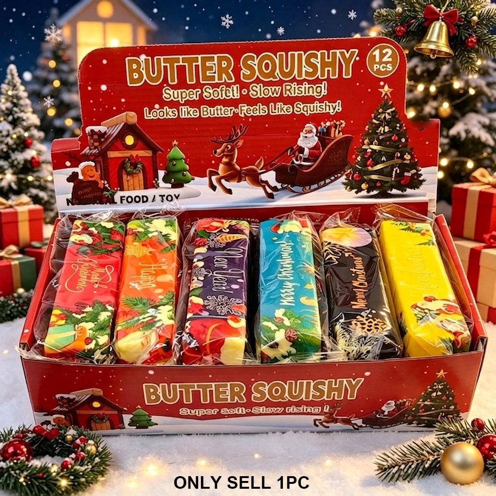 1Pc/12Pcs Christmas Butter Stick Squishy Toy, PU Super Soft Slow Rising Squeeze Block, Satisfying Tactile Sensory Relief Toy