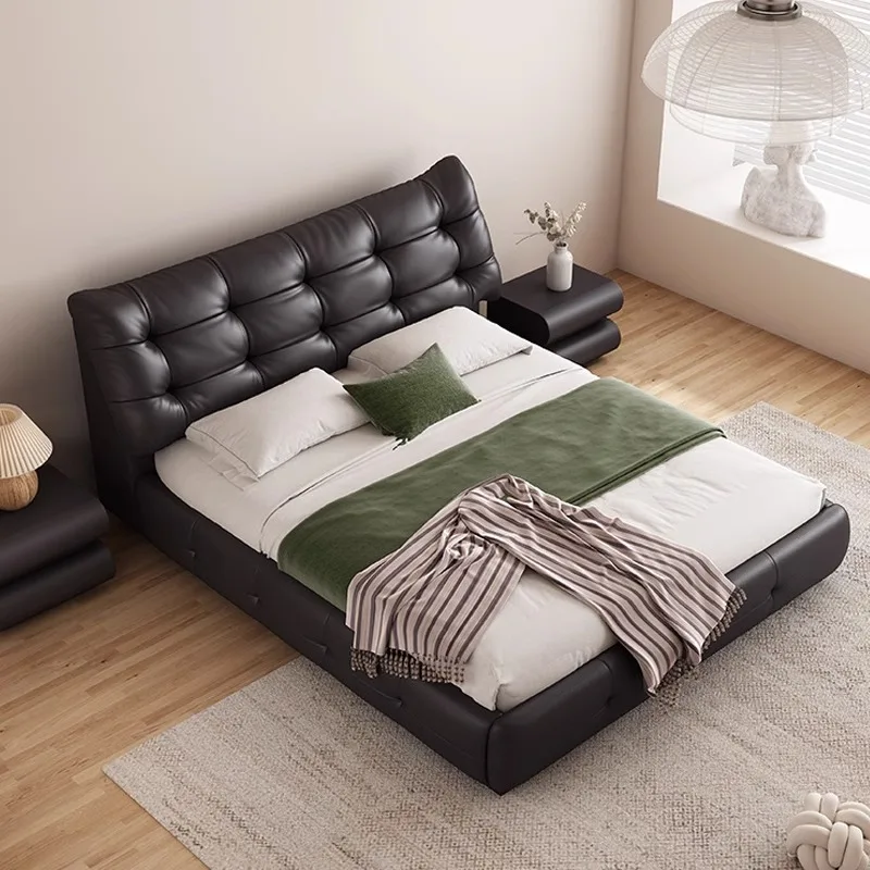

Customizable Italian modern minimalist high-end atmospheric soft bag black double bed