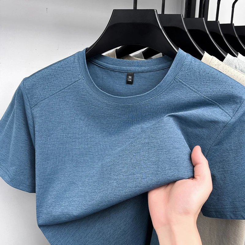 Cool Touch Schulter-Mesh-Perforiertes T-Shirt für Herren Rundhals Raglan Stretch Atmungsaktiv Anti-Schweiß Jogging Walking Basis-Bekleidung – Detail 6