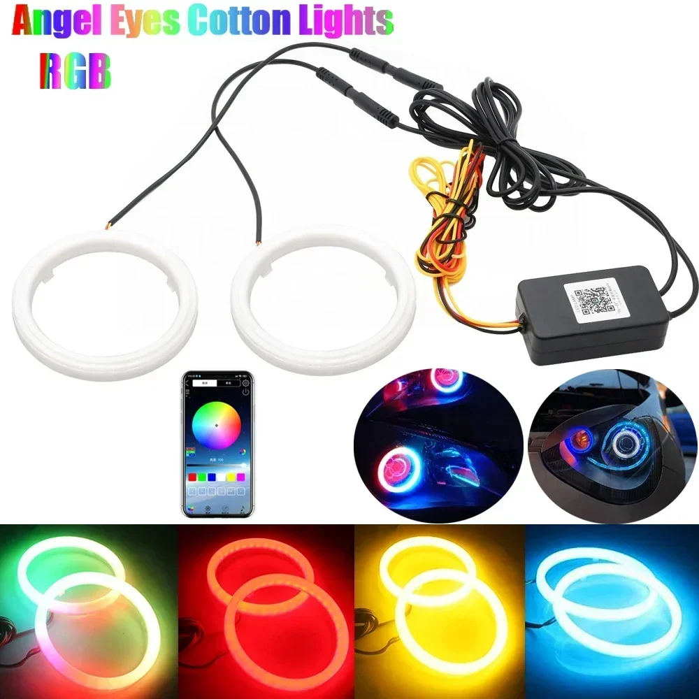 2PCS 12V 24V DC LED Angel Eyes Cotton Lights with Turn Signal Lights APP Bluetooth RGB DRL Halo Rings For Car Scooter Headlight