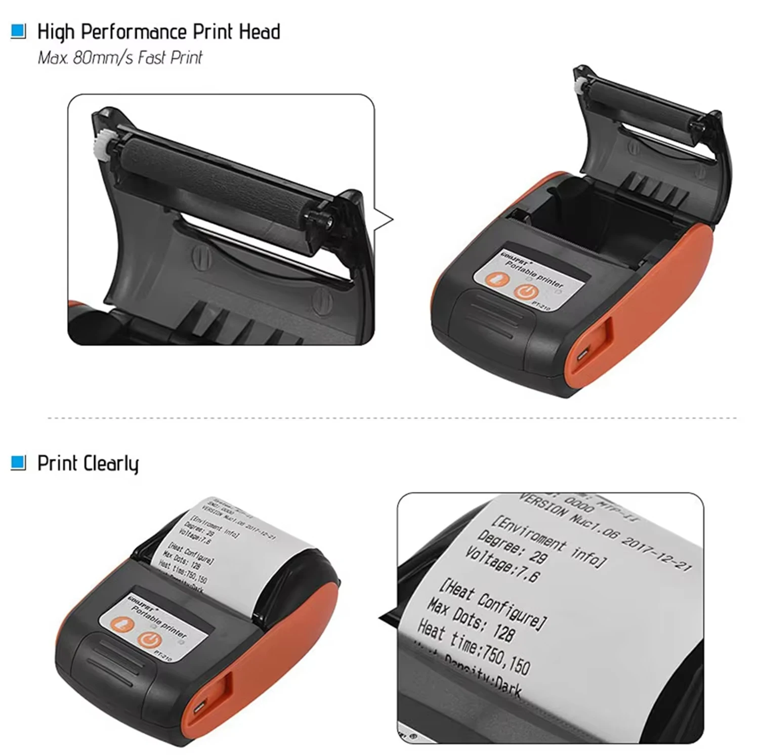 طابعة حرارية صغيرة محمولة مقاس 58 مم مقاس 2 بوصة، طابعة إيصالات تذكرة بلوتوث POS متوافقة مع نظام Android/iOS/Windows