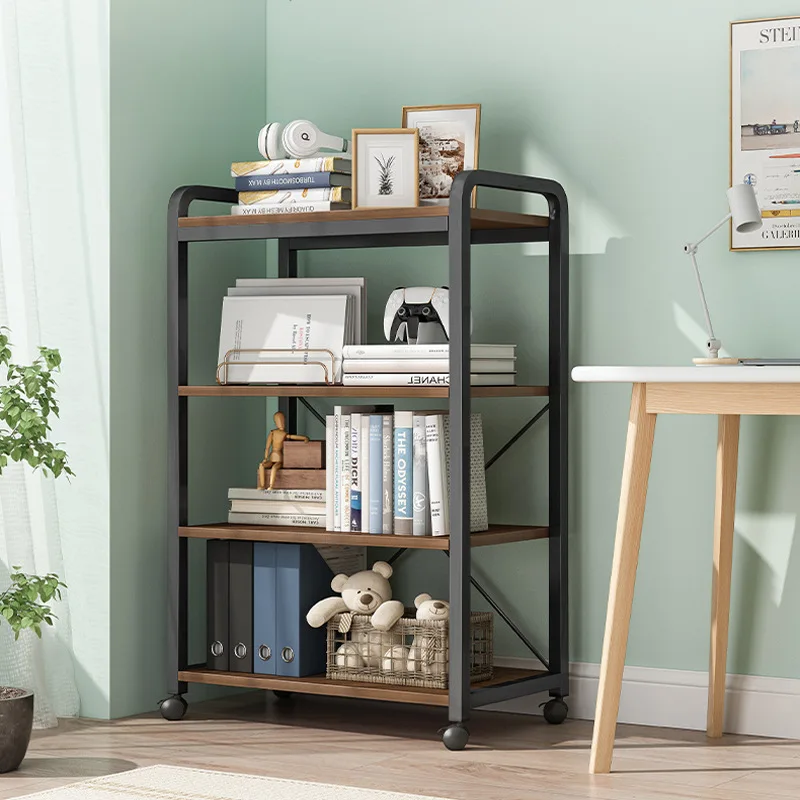 AOLIVIYA Wrought Iron Floor Bookcase Cabinet Library Shelves Desk Bookshelf Storage Rack Living Room Display Stand