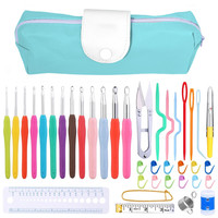 IMZAY Colorful Rubber Handle Knitting Needles Kit With Sewing Clips Plastic Needles Staniless Steel Scissors Crochet Hooks Set