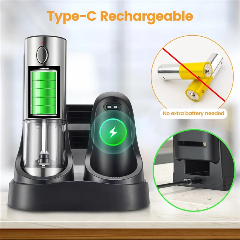 Ensemble de moulin à sel et à poivre électrique-moulin à sel/poivre Rechargeable automatique avec Base de chargement et lumière LED