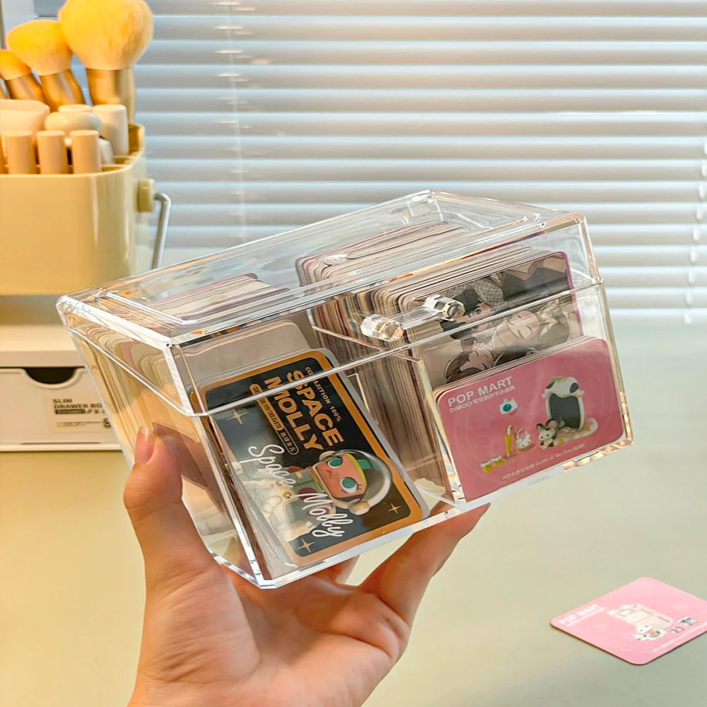 Korean Acrylic Transparent Display Box Blind Box Card Kpop Photocard Storage Box Photo Card Organizer Compartment Flip Box