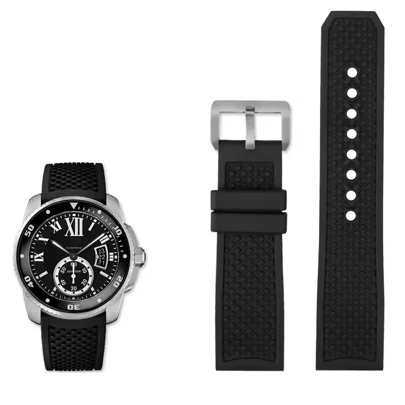 Fluoro Rubber Silicone Watchband Fit Calibre London Tank W7100056/WSCA0006W7100037/W7100041/7100015 WSCA Watch Strap 23mm 24mm view 6