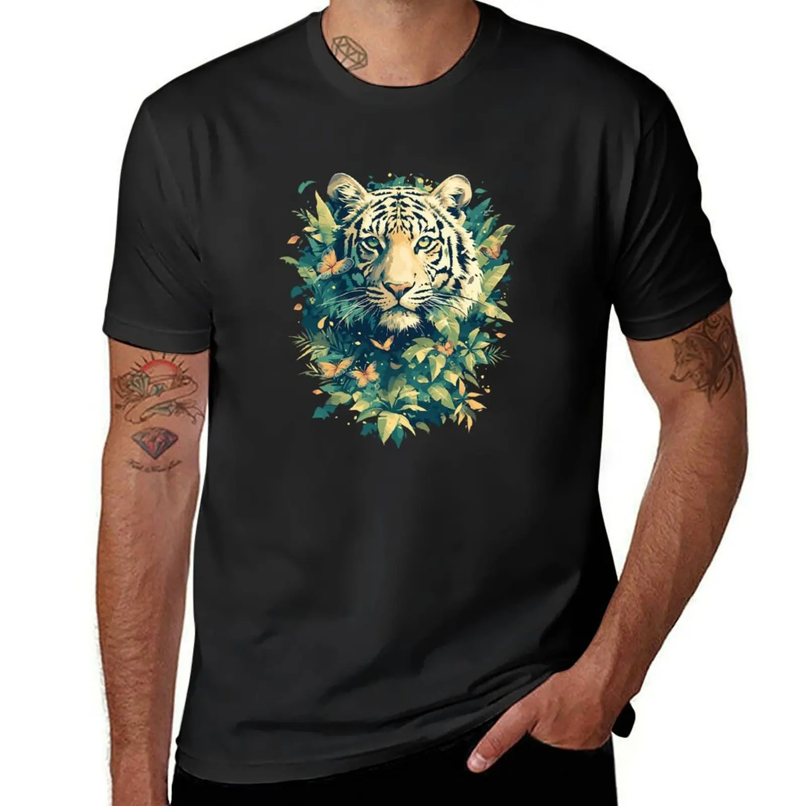 

tiger in jungle T-Shirt vintage summer top tops plain white t shirts men