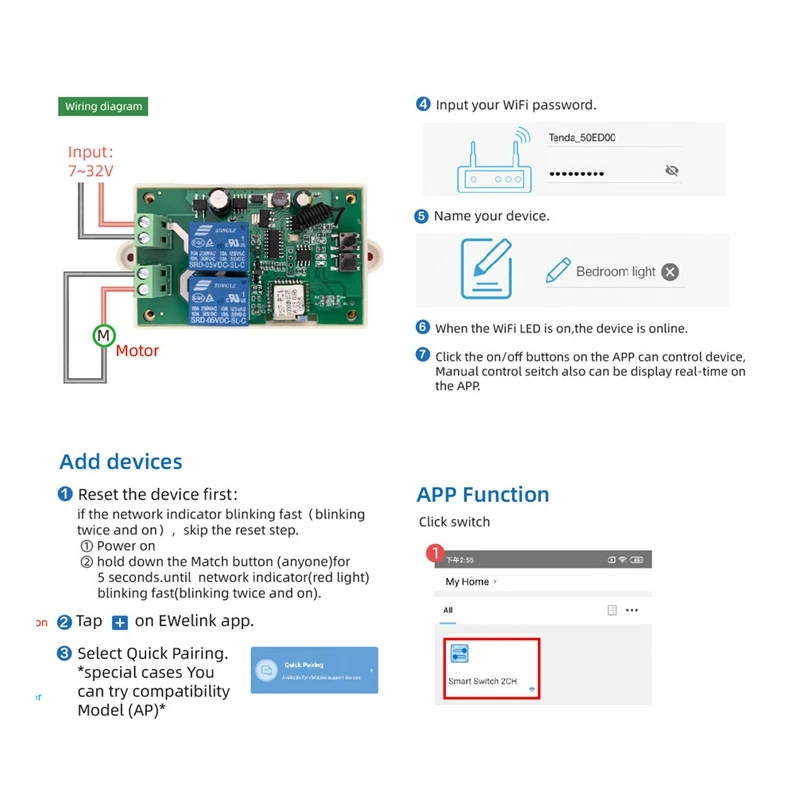 HOT-Smart Motor Remote Control Switch Wifi Controller 7-32V DC Sliding Gate Curtain Shutter Doors Water Pump Screen EWELINK