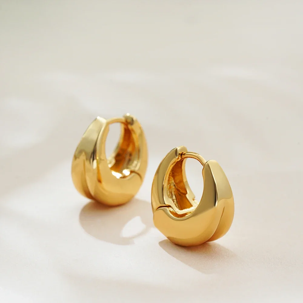 Vintage Gold Plated Chunky Round Double-layer Hoop Earrings for Women New Trendy Hoops Smooth Ear Buckle Statement Jewelry Gifts