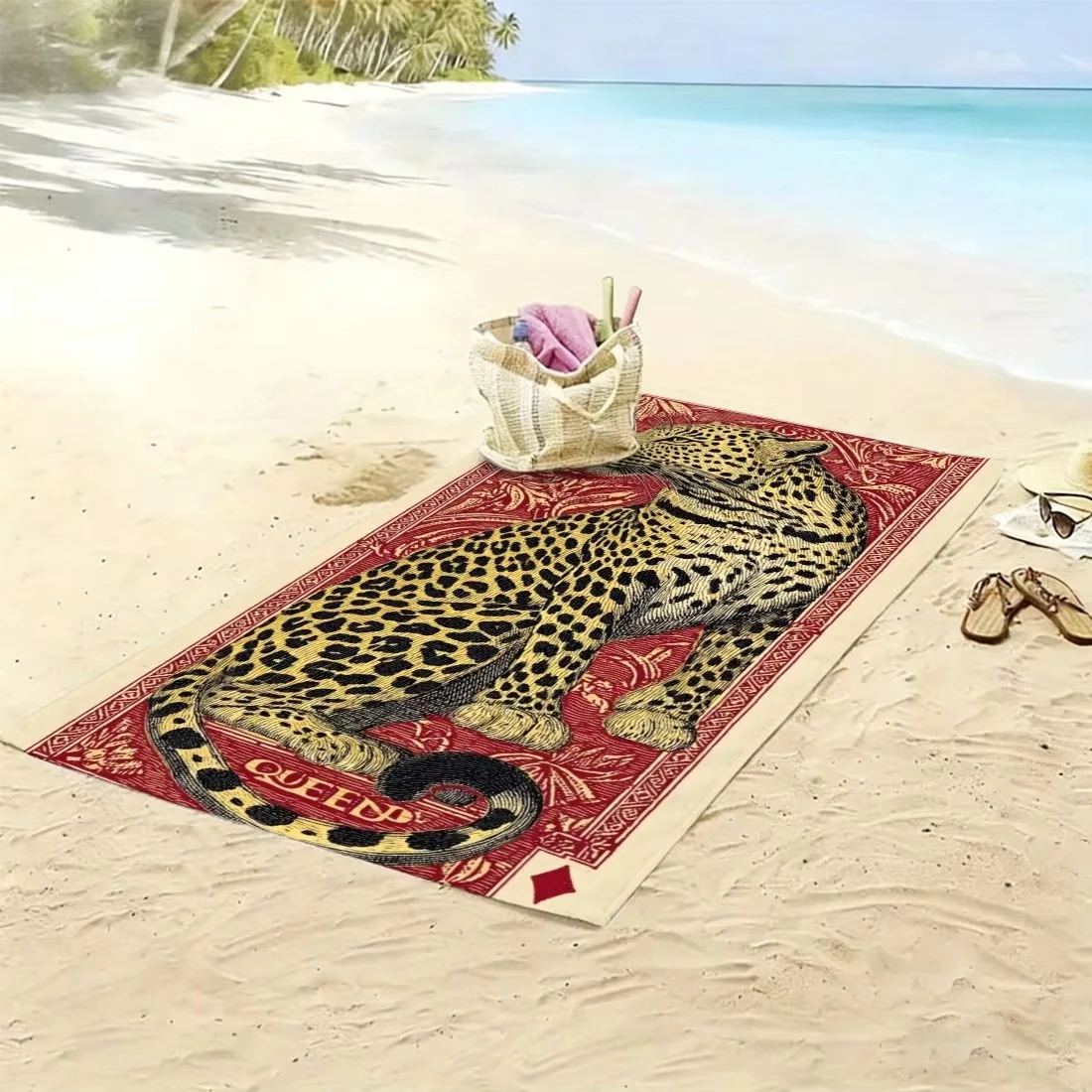 Leopard Queen Playing Card Beach Towel Quick Dry Microfibre_voghion.com
