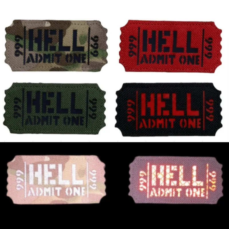Parches Bordados Reflectantes IR de Corte Láser 'Admit One Ticket' y 'Hell I Come Back' para Bolsos y Ropa