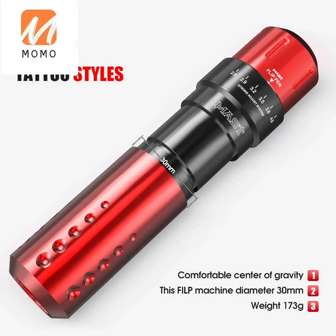 Flip Rotary Tattoo Pen Machine Black red gradient