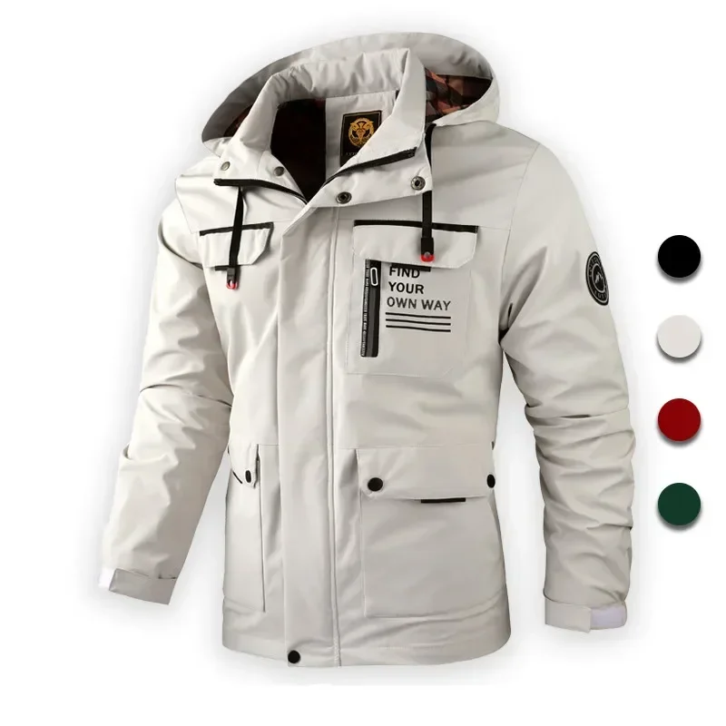 

Men Fashion Jacket Men Spring Autumn Windbreaker Bomber Jacket Coats Men 2024 Outdoor Waterproof Detachable Hooded Jackets Mens
