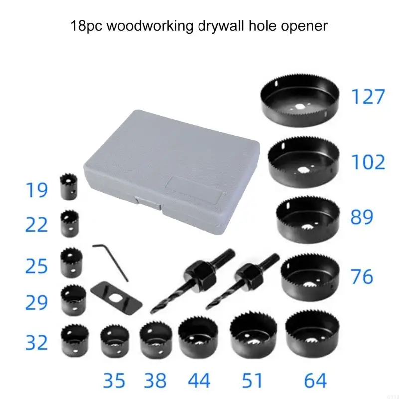 Q39B Complete 18pcs 19-127mm Hole Set with Case Designed for Crafts And Repairs