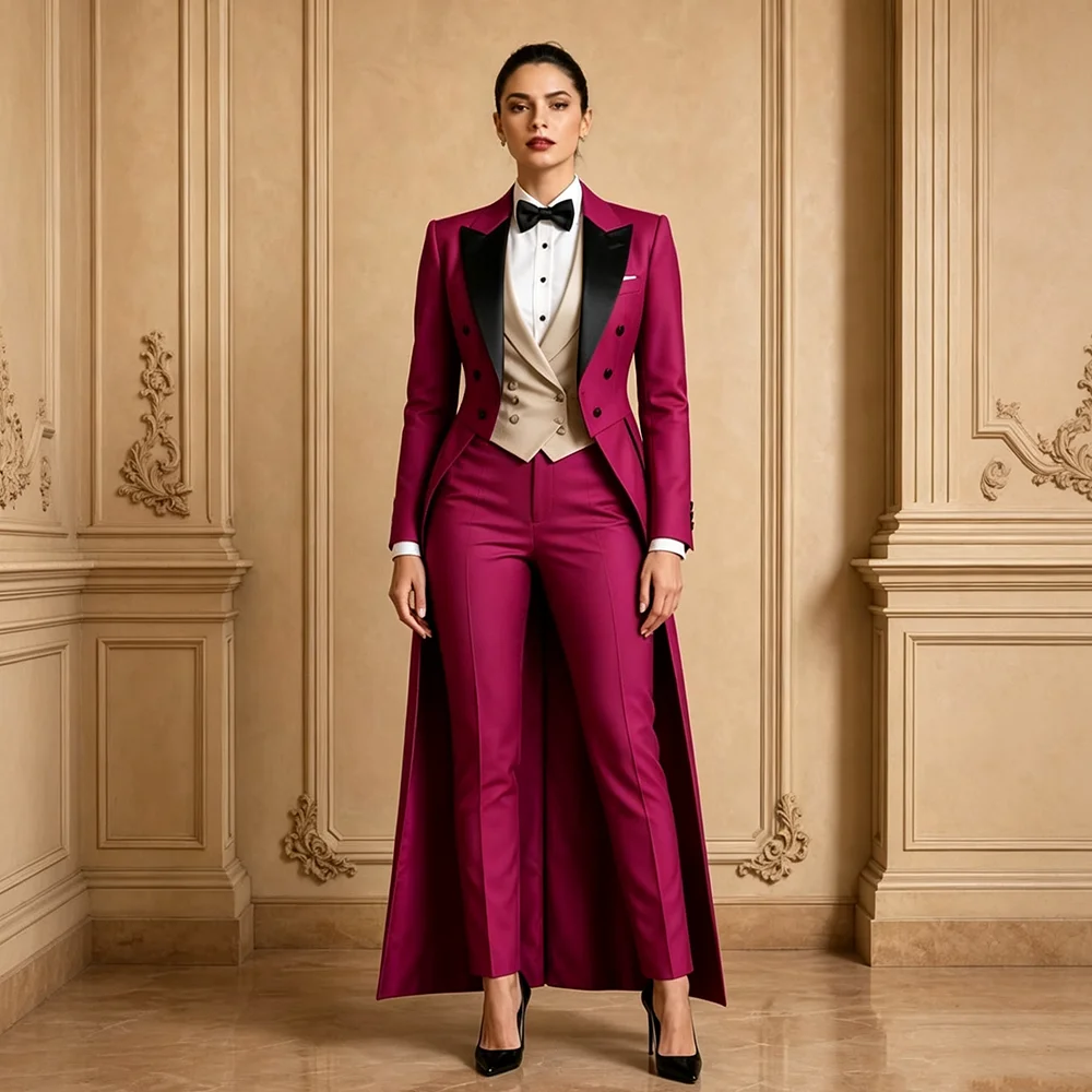 High Quality Women's Suit Double Breasted Blazer Vest Pants Smart Casual 3 Piece Elegant Office Lady Chic Outfit Long Coat