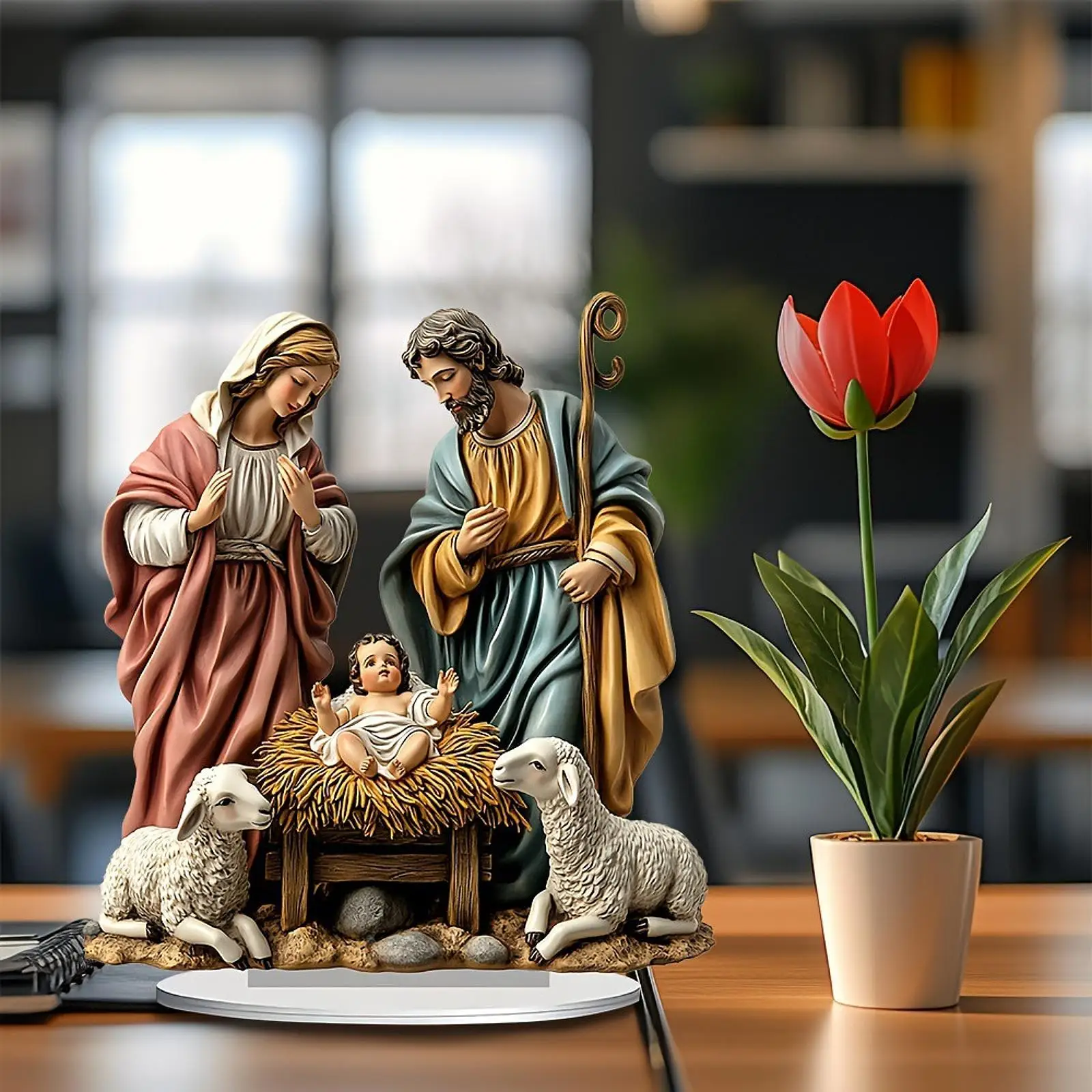 عيد الميلاد مشهد المهد الدينية سطح المكتب ديكور الولادة زخرفة يسوع لعرض المنزل هدية عيد ميلاد مكتب غرفة المعيشة الرف