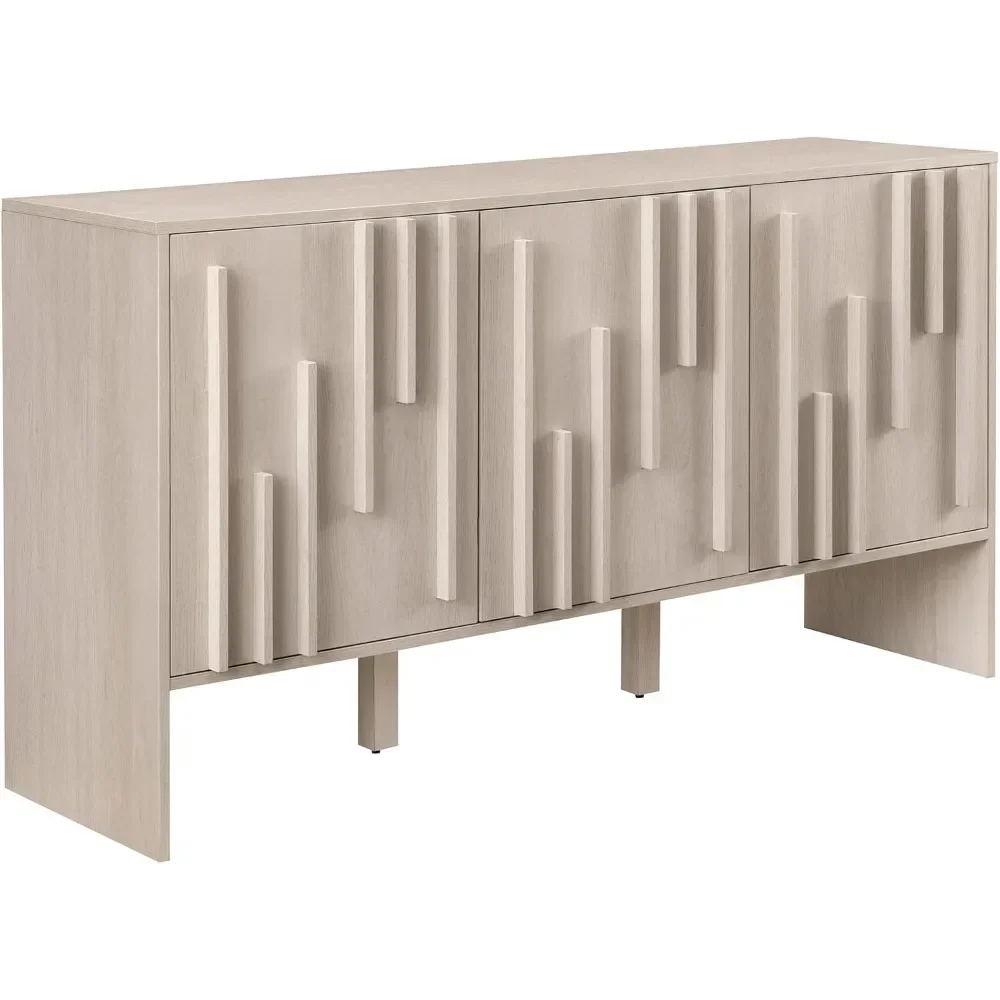 Contemporary Detailed 3-Door Sideboard 55 Inch Ivory Oak