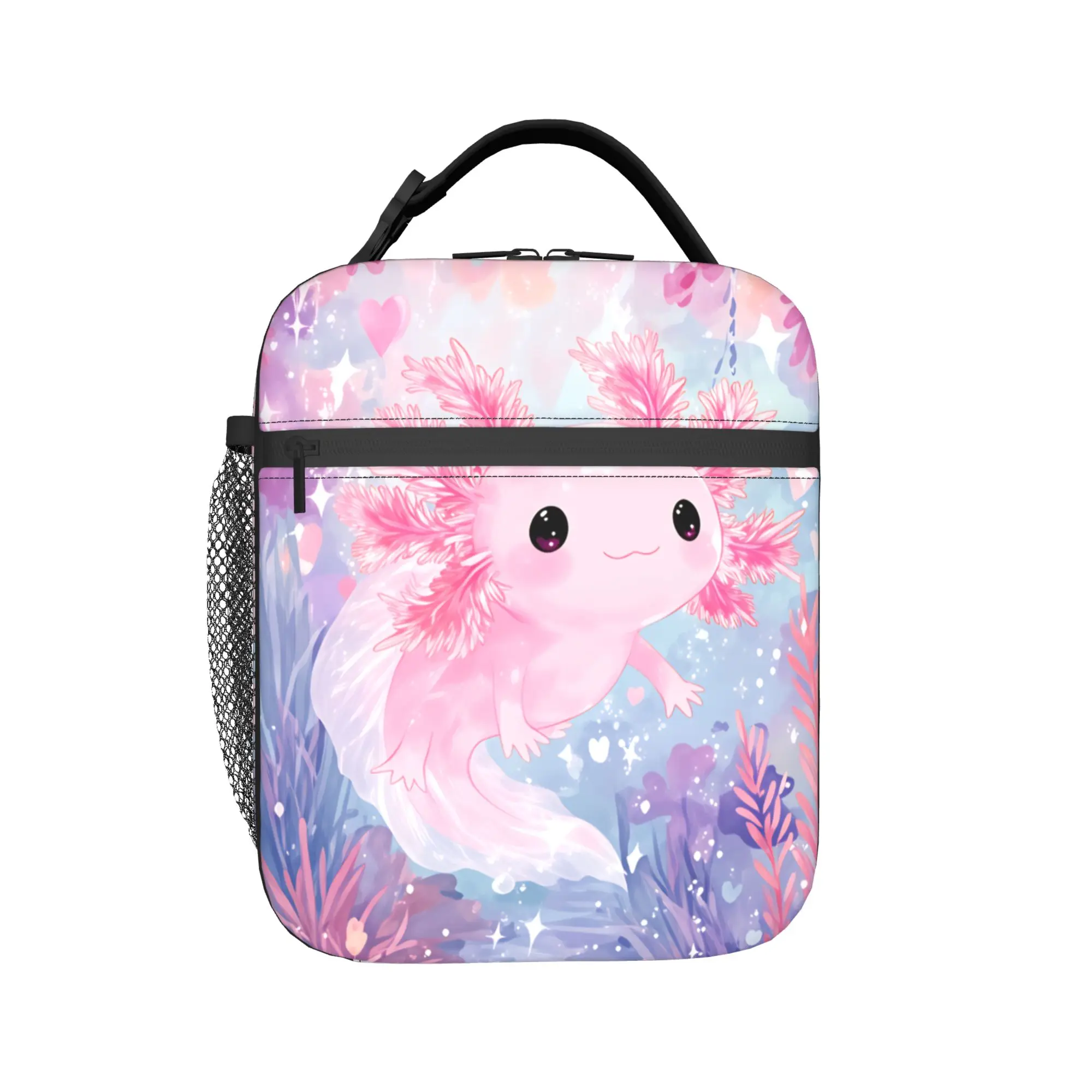 Cute Axolotl Salute Lunch Bag For Girls  Print Lunch Box Fashion Picnic Cooler Bag Portable Waterproof Thermal Tote Handbags