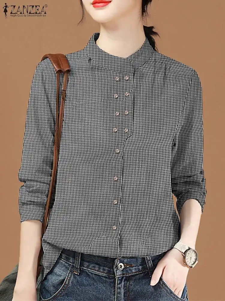 ZANZEA Chinese Style Vintage Blouse 2023 Office Long Sleeve Shirt Fashion Autumn Women Double Breasted Top Casual Oversize Blusa