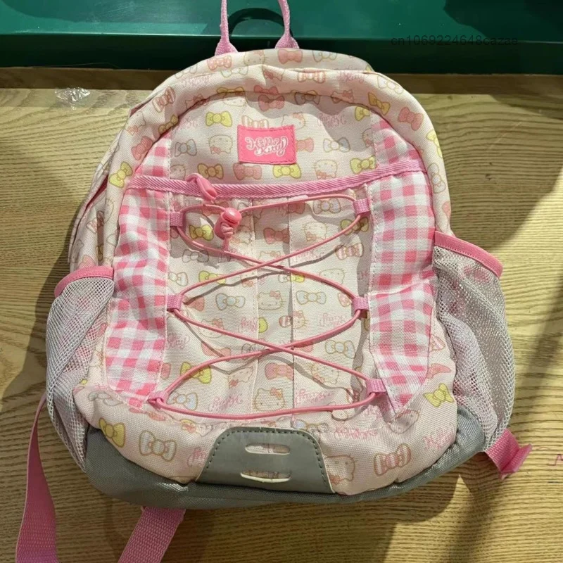 Sanrio-Bolsos rosas dulces de Hello Kitty para mujer, mochilas estéticas de estilo japonés con estampado de lazo Y2k, bolso de hombro lindo coreano,