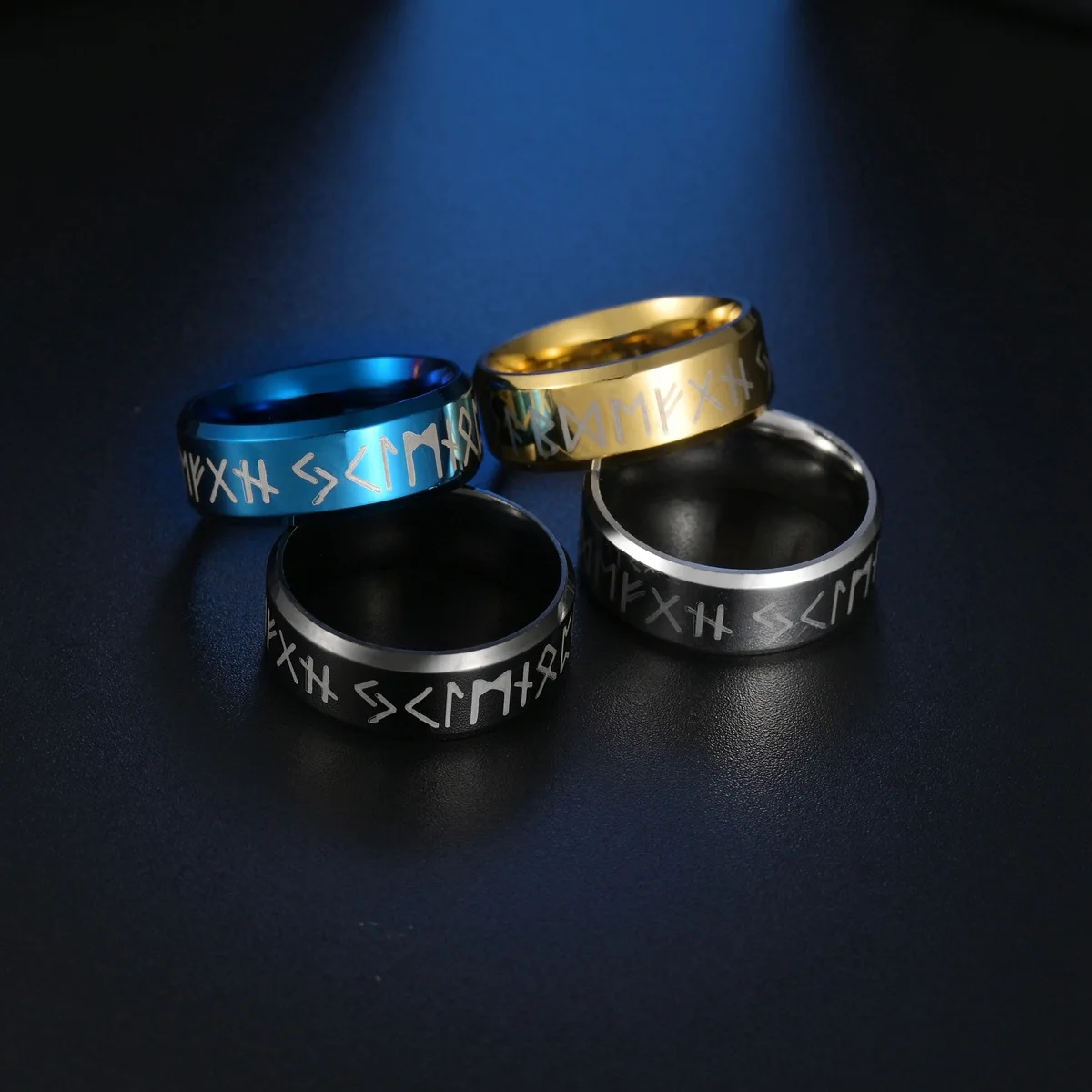 Men Ring Stainless Steel Fashion Style MEN Double Letter Rune Words Odin Norse Viking Amulet RETRO Rings Jewelry