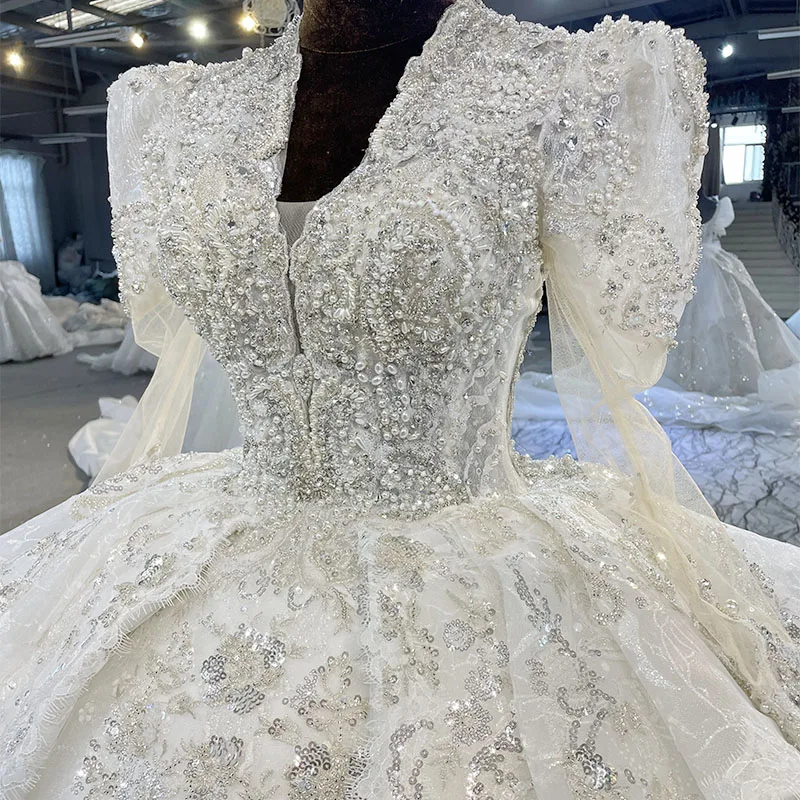 International Dresses For Women 2022 Organza Ball Gown V-Neck Wedding Dresses For Women Beading Sequined MN99 Vestidos De Novia