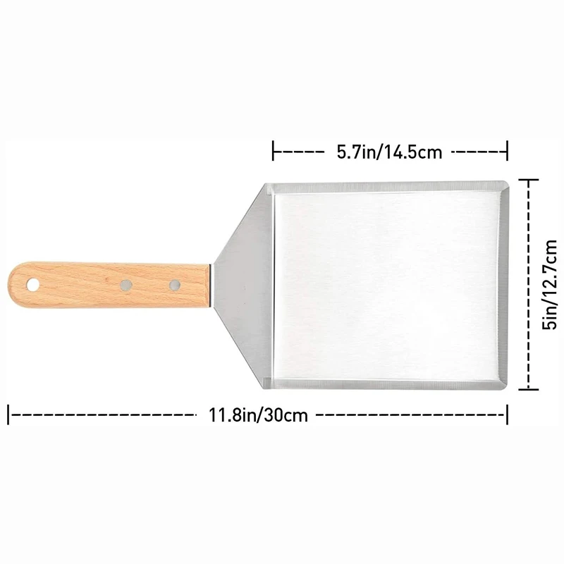 Stainless Steel Spatula with Wooden Handle, Extra Wide Spatula for Skillets, Griddles & Grills, Pancake Flipper Burger Spatula