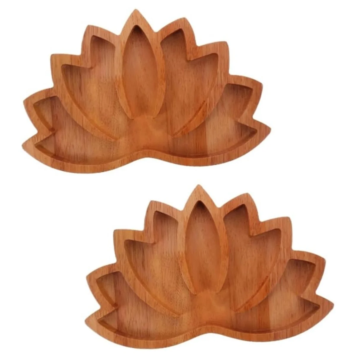 2Pcs Wooden Lotus Shape Crystal Display Tray Retro Jewelry Essential Oil Crystal Storage Tray