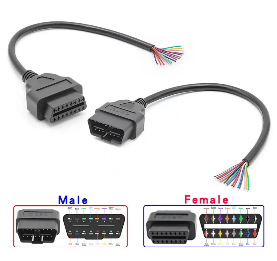 

OBD2 16Pin Male Plug Connector Female Extension Opening Cable Car Tools Diagnostic Interface Scanner OBDII Connector Male Cable