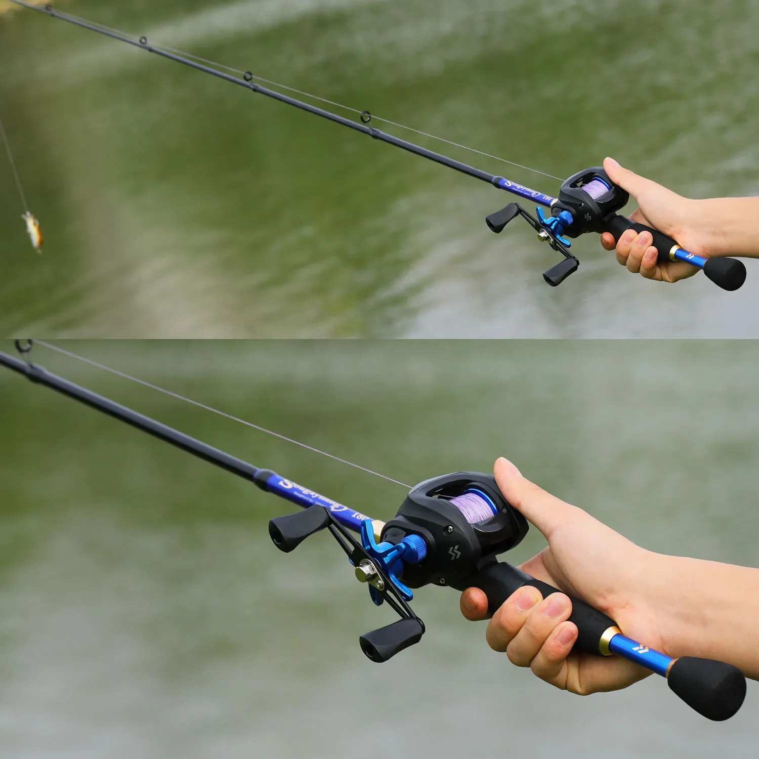 Sougayilang Casting Fishing Rod and Reel Combo 1.8-2.4m Carbon Fiber Fishing Rod and 7.2:1 Gear Ratio Casting Fishing Reel Pesca