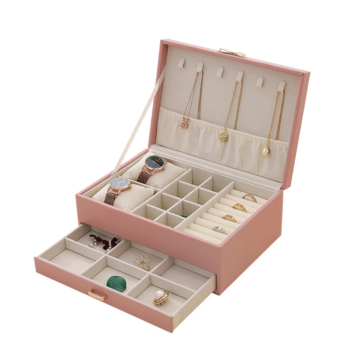 1PC Double-Layer Jewelry Storage Box With Lock For Earrings, Necklaces And Other Accessories,High-grade Exquisite Household Box.