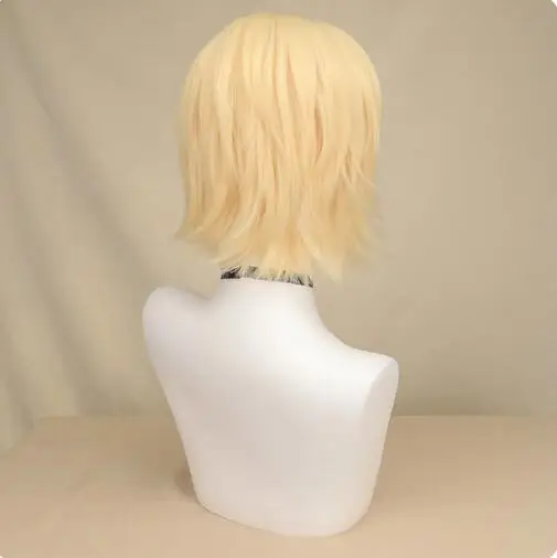 Wig Cosplay lurus pendek Wig Pria Wanita Pria pirang 100% suhu tinggi serat rambut sintetis pesta