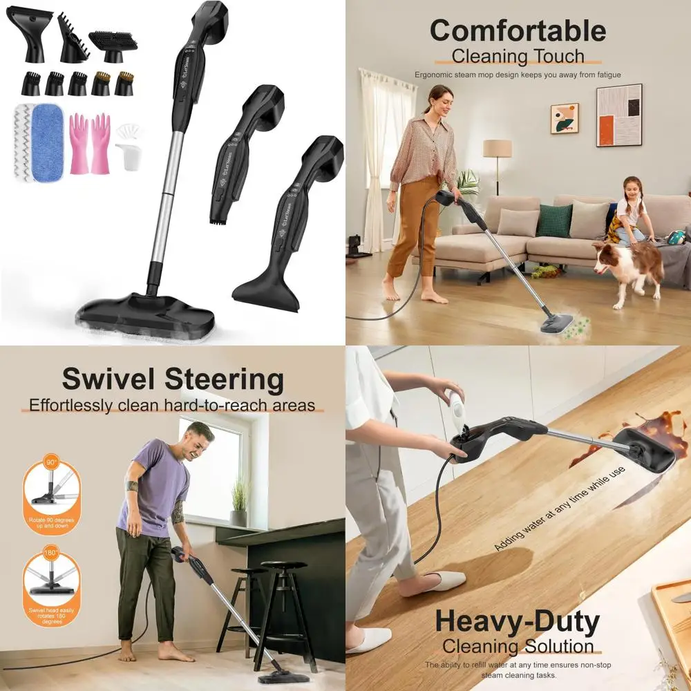 

Powerful Multi-Surface Steam Cleaner with Detachable Handheld for Hardwood, Laminate, Tile Floors - 17 in 1 All-In-One Home Clea
