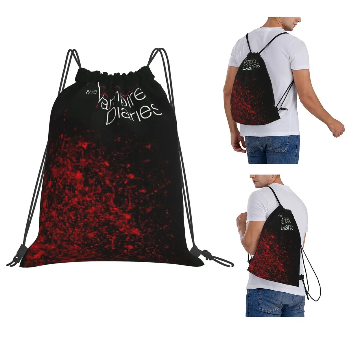The Vampire Diaries Damon Salvatore Backpacks Multi-function Drawstring Bundle Pocket Sports Bag Book Bags for Travel Students